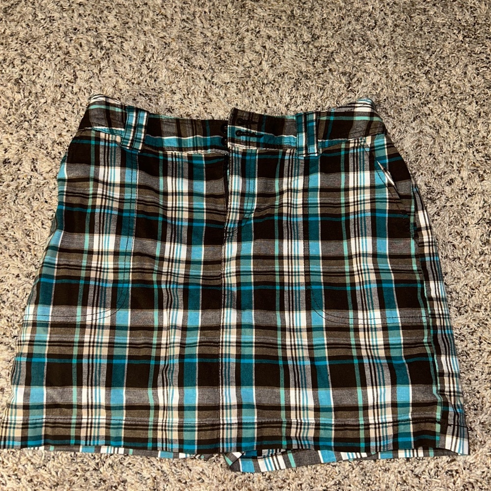 Plaid Mini Skirt in Blue and Brown